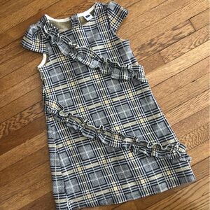 Janie and Jack plaid knit dress size 4 black white yellow ruffles
